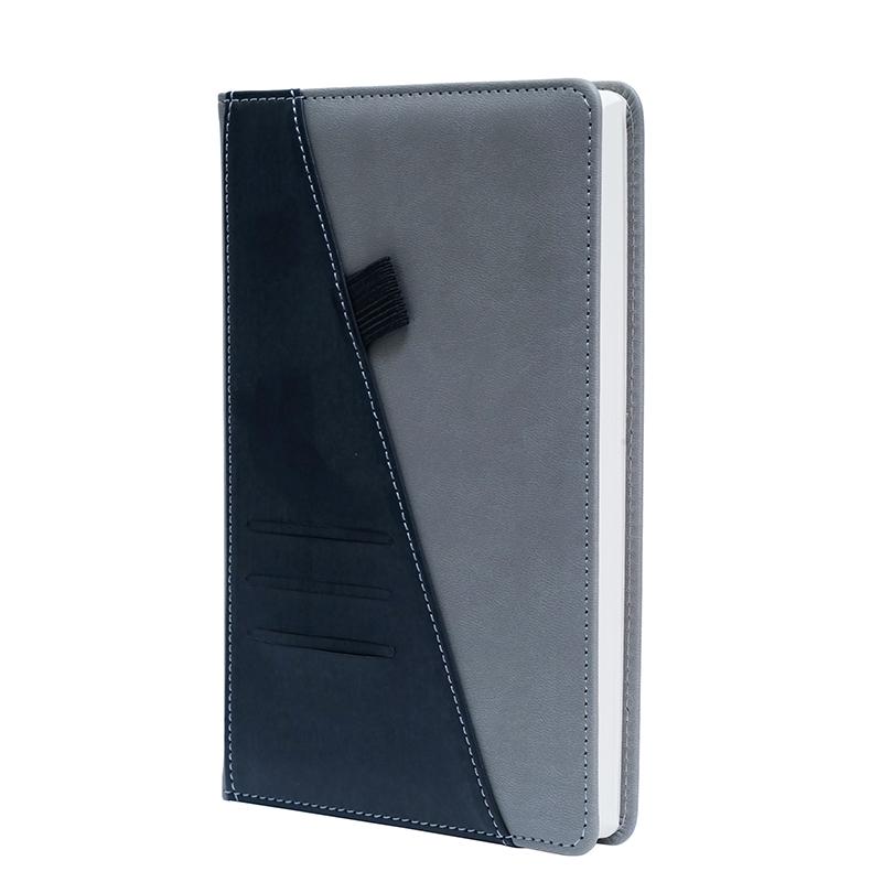 Gray & Black - Pu Leather Notebook With Pen Holder